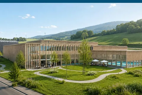 Image de synthèse du projet Papillon, centre de natation et triple salle de sport